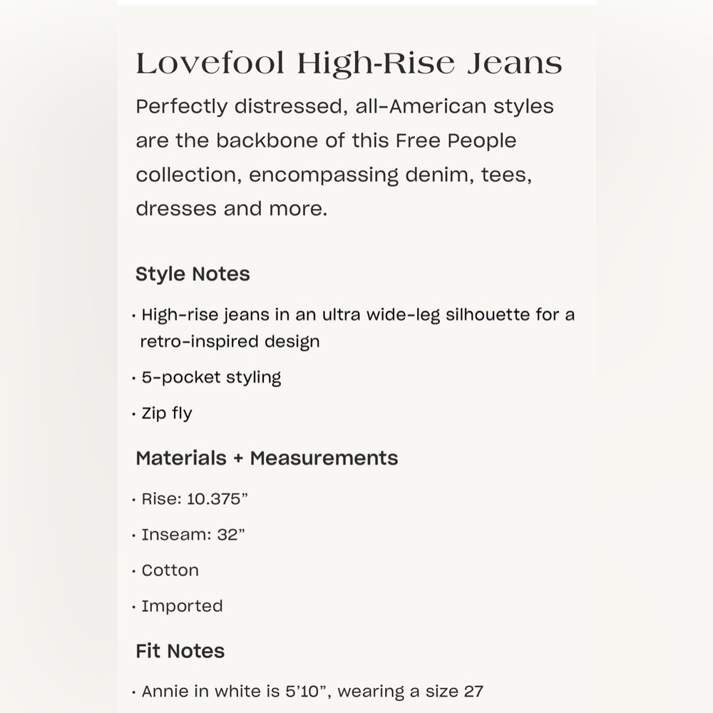 Free People Love fool Cream Flare Wide-Leg Jeans sz 27, - Picture 5 of 10